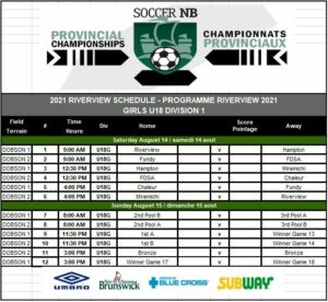 U18 Boys & Girls Provincials (Aug. 14-15) – Soccer NB